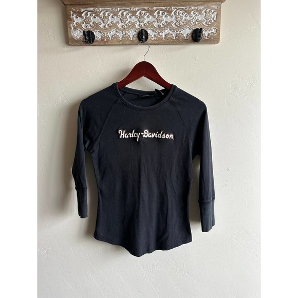 Harley Davidson Black 3/4th Sleeve Shirt - Picture 3 of 7